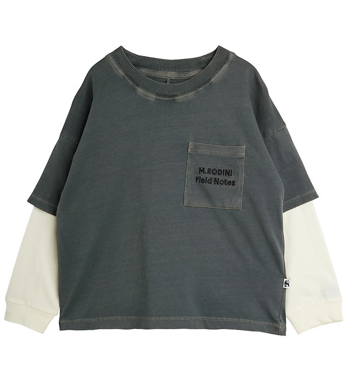 Mini Rodini Bluse - Field Notes - Grå/Hvid