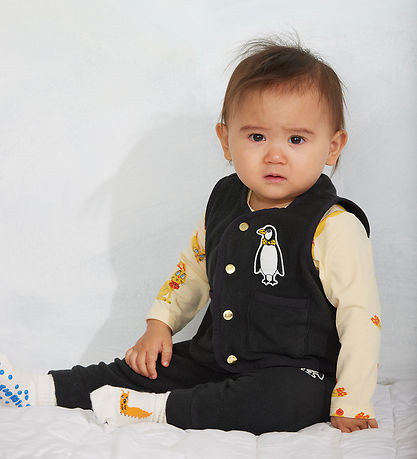 Mini Rodini Fleecevest - Penguin Patch - Sort