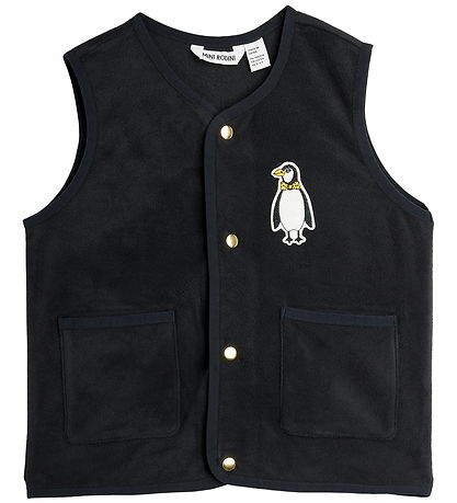 Mini Rodini Fleecevest - Penguin Patch - Sort