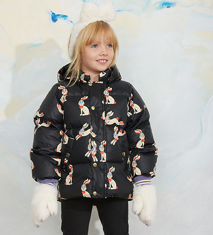 Mini Rodini Dynejakke - Rabbits - Sort