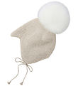Huttelihut Babyhjelm - Uld - Off-white m. Pelskvast