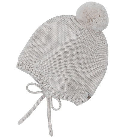 Huttelihut Babyhjelm - Uld - Sand Melange m. Kvast