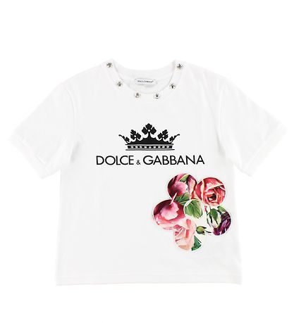 Dolce & Gabbana T-shirt - Hvid m. Blomst Dolce & Gabbana T-shirt - Hvid m. Blomst