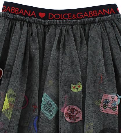 Dolce & Gabbana Tulle Skirt - Dark Grey w. Print/Patches Dolce & Gabbana Tulle Skirt - Dark Grey w. Print/Patches