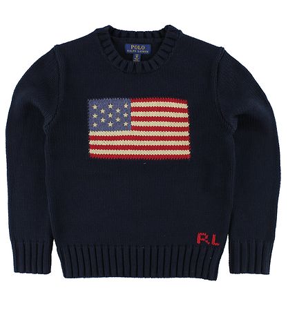 Polo Ralph Lauren Bluse - Strik - Navy m. Flag Polo Ralph Lauren Bluse - Strik - Navy m. Flag