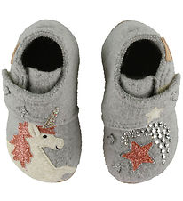 Living Kitzbühel Slippers - Wool. Grey w. Unicorn/Glitter Living Kitzbühel Slippers - Wool. Grey w. Unicorn/Glitter