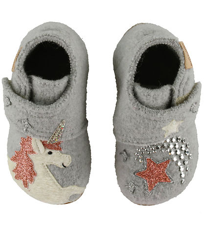 Living Kitzbühel Slippers - Wool. Grey w. Unicorn/Glitter Living Kitzbühel Slippers - Wool. Grey w. Unicorn/Glitter