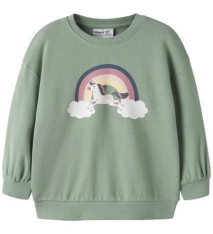 Name It Sweatshirt - NmfValona Long  - Green Milieu/Rainbow Uni