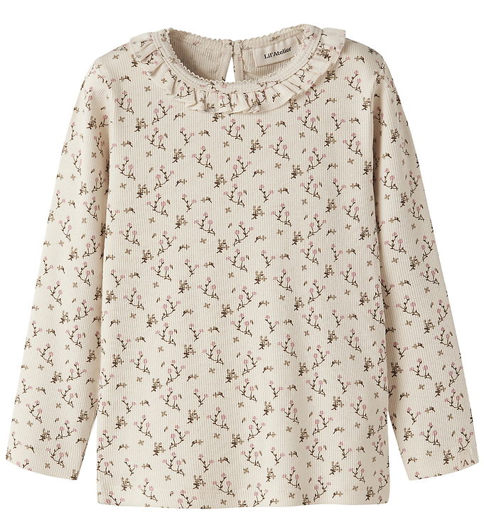 Lil' Atelier Bluse - Rib - NmfLago - Turtledove/Rose Flower