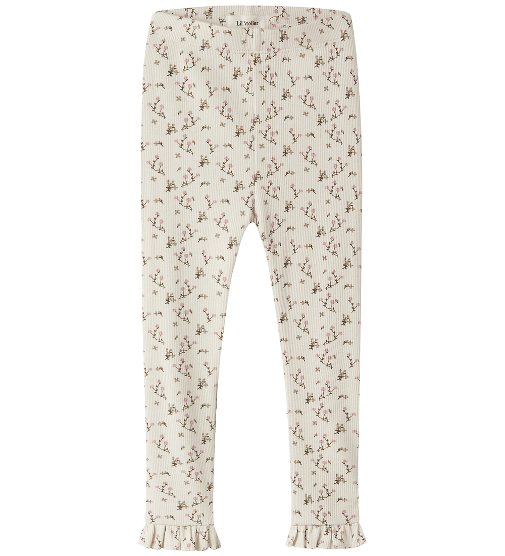 Lil' Atelier Leggings - Rib - NmfLago - Turtledove/Rose Flower - Lil Atelier - 4 Jahre (104) - Leggings