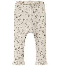 Lil Atelier Leggings - Rib - NbfLago - Turtledove/Rose Flower