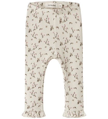 Lil Atelier Leggings - Rib - NbfLago - Turtledove/Rose Flower