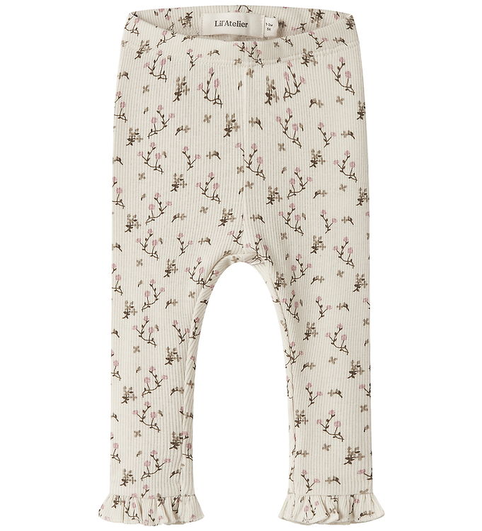 Lil Atelier Leggings - Rib - NbfLago - Turtledove/Rose Flower