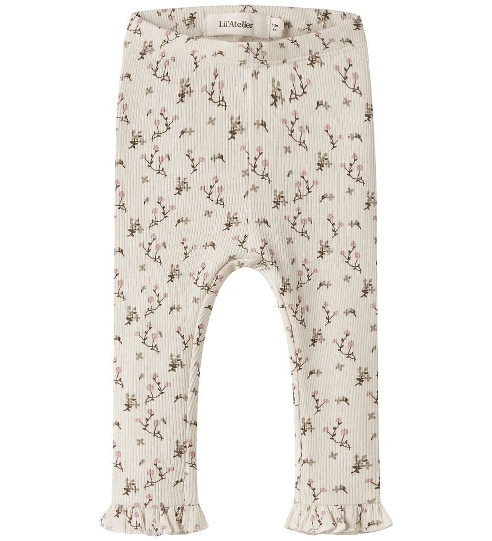 Lil' Atelier Leggings - Rib - NbfLago - Turtledove/Rose Flower - Lil Atelier - 56 - Leggings