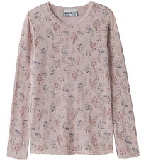 Name It Bluse - Uld - NkfWang - Violet Ice/Flowers + Leaves