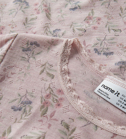 Name It Bluse - Uld - NkfWang - Violet Ice/Flowers + Leaves