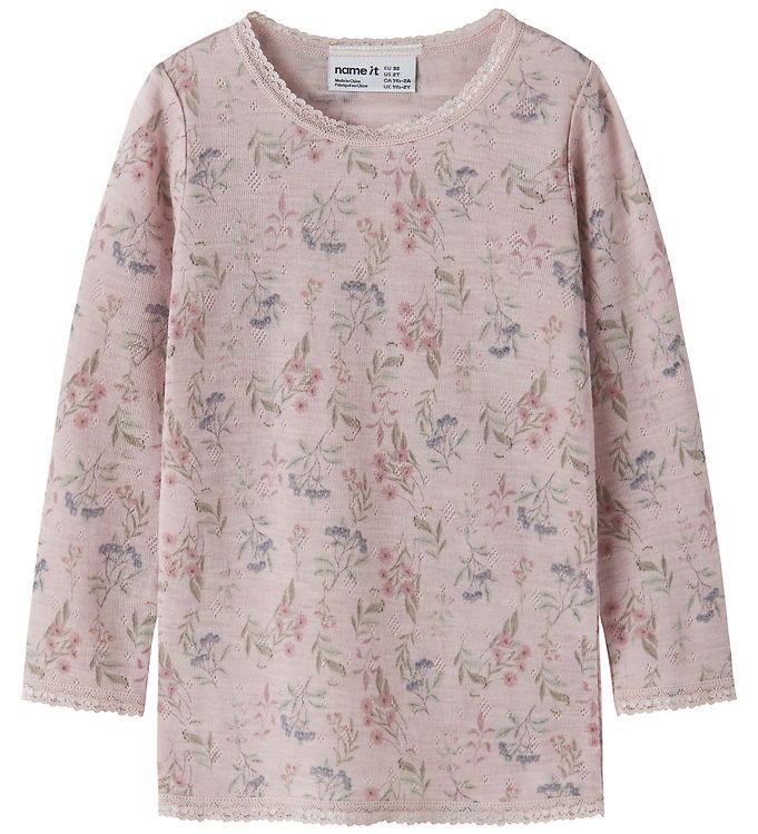 Name It Bluse - Uld - NmfWang - Violet Ice/Flowers + Leaves