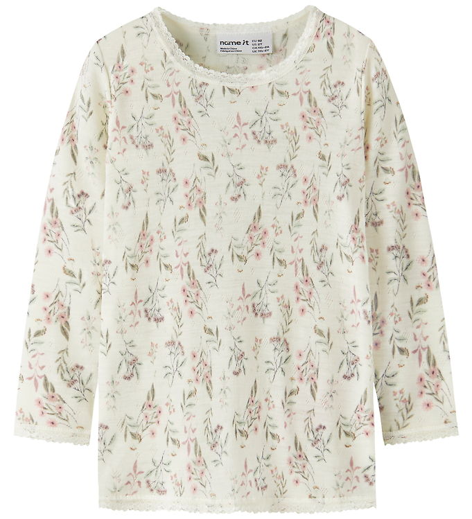 Name It Bluse - Uld - NmfWang - Snow White/Flowers + Leaves