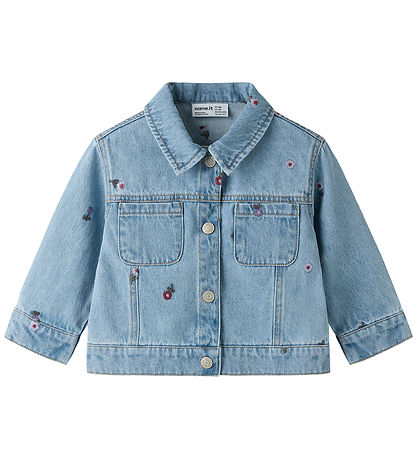 Name it Denimjakke - NmfWilmals - Meidum Blue Denim/Flower EMB