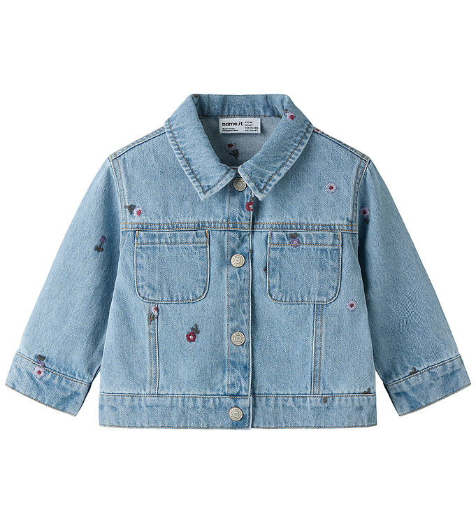 Name it Denimjakke - NmfWilmals - Meidum Blue Denim/Flower EMB