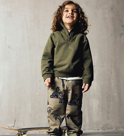 Name it Sweatshirt m. Lynlås - NmmOscar - Olive Night