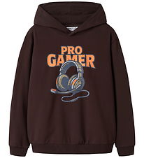Name It Hættetrøje - NkmVugo - Chocolate Plum/Pro Gamer