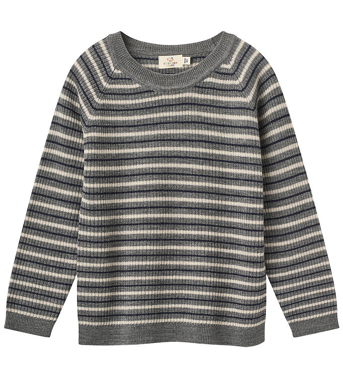 Klassisk Merino Bluse i Rib - Grey Stripe - Grey Stripe / 110