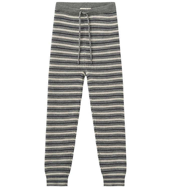 Klassisk Merino Rib Leggigns med Bindebånd - Grey Stripe - Grey Stripe / 80