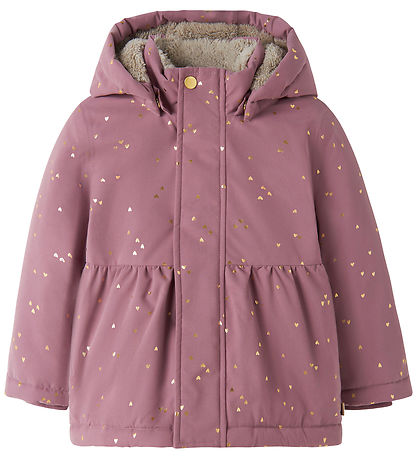 Name It Dynejakke - NmfSnow05 - Wistful Mauve/Foil Hearts