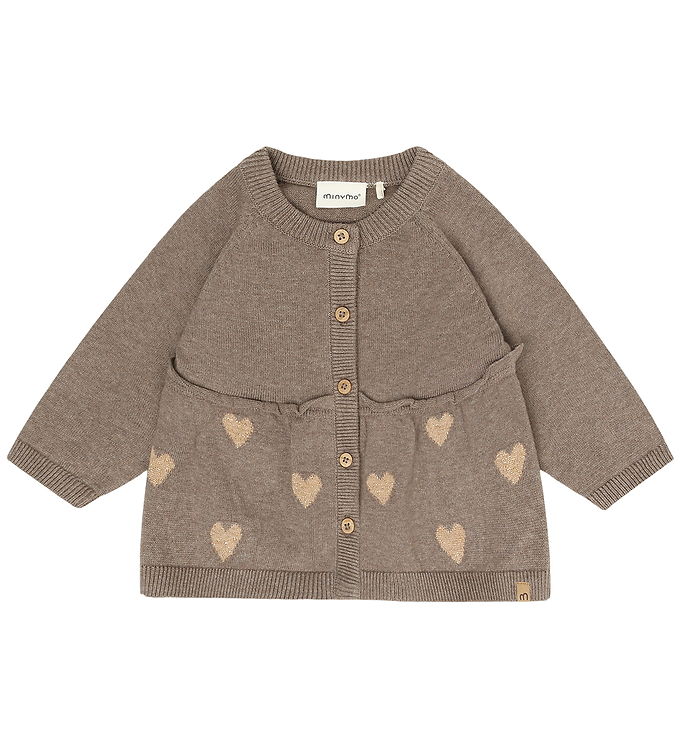 Minymo Cardigan - Strik - Dark Brown Melange m. Hjerter