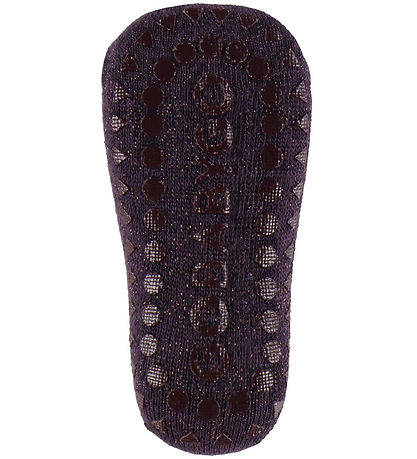 GoBabyGo Skridsikre Strømper - Glitter - Bambus - Dark Purple