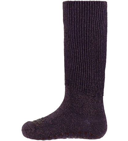 GoBabyGo Skridsikre Strømper - Glitter - Bambus - Dark Purple
