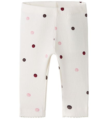 Name It Leggings - Rib - NbfNutti - Antique White/Dot