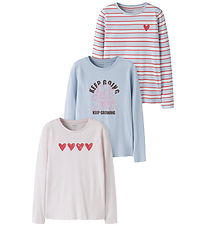Name It Bluse - 3-pak - NkfNiana - Sheer Blue+Raindrops On Roses