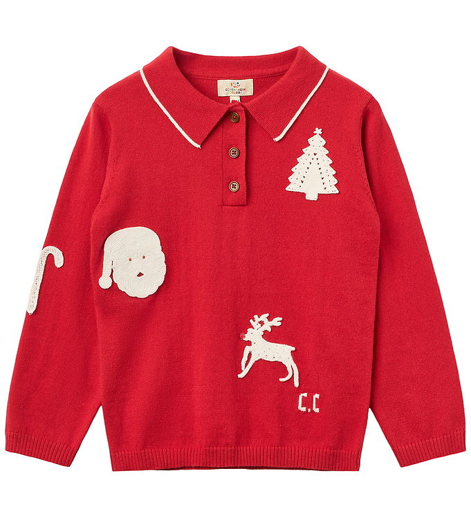 Strikket Polo m. Hæklede Patches - RED/ CREAM COMB - RED/ CREAM COMB / 92