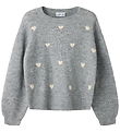 Name it Bluse - Strik - NKFOGUSSE - Grey Melange/Hearts in birch