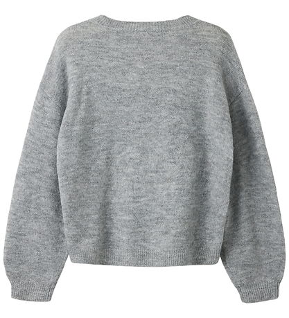 Name it Bluse - Strik - NKFOGUSSE - Grey Melange/Hearts in birch