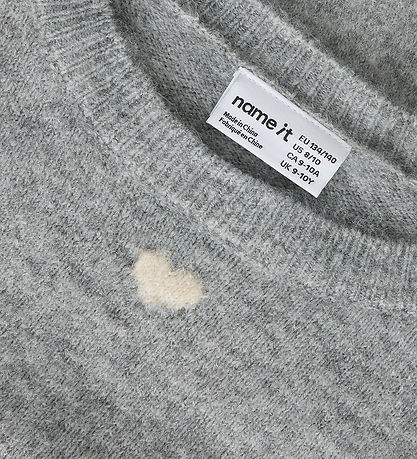 Name it Bluse - Strik - NKFOGUSSE - Grey Melange/Hearts in birch
