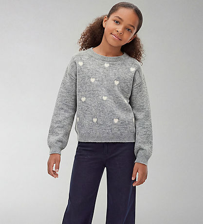 Name it Bluse - Strik - NKFOGUSSE - Grey Melange/Hearts in birch