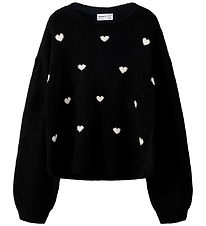 Name it Bluse - Strik - NKFOGUSSE - Black/Hearts in birch
