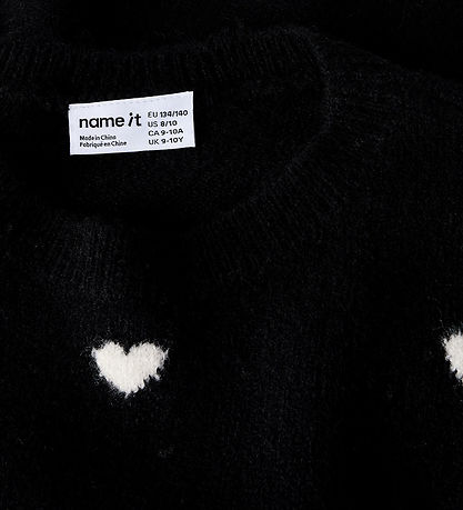 Name it Bluse - Strik - NKFOGUSSE - Black/Hearts in birch
