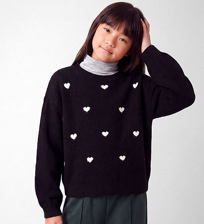 Name it Bluse - Strik - NKFOGUSSE - Black/Hearts in birch