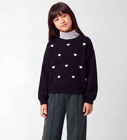 Name it Bluse - Strik - NKFOGUSSE - Black/Hearts in birch