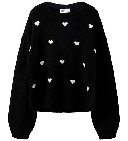 Name it Bluse - Strik - NKFOGUSSE - Black/Hearts in birch