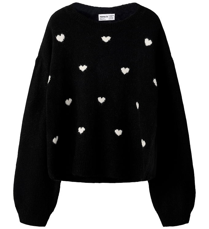 Name it Bluse - Strik - NKFOGUSSE - Black/Hearts in birch