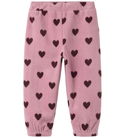 Name It Fleecebukser - NmfOlajas - Mauve Shadows m. Hjerter
