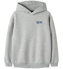 LMTD Hættetrøje - NlmNoluck - Light Grey Melange/W Mazarine Blue