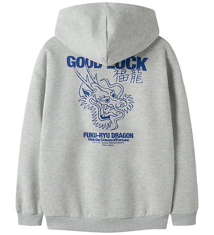 LMTD Hættetrøje - NlmNoluck - Light Grey Melange/W Mazarine Blue