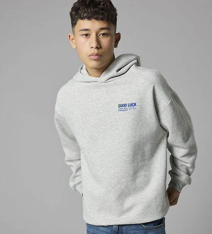 LMTD Hættetrøje - NlmNoluck - Light Grey Melange/W Mazarine Blue