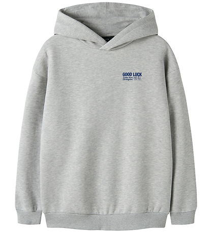 LMTD Hættetrøje - NlmNoluck - Light Grey Melange/W Mazarine Blue